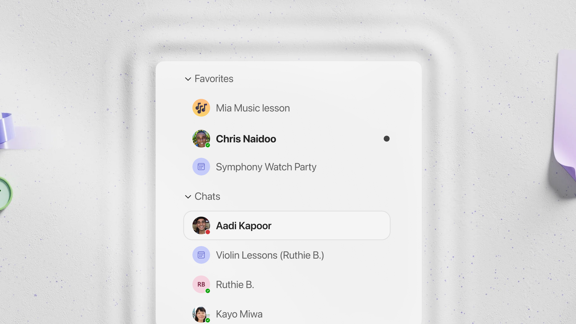 Favorites and Chat list organized view
