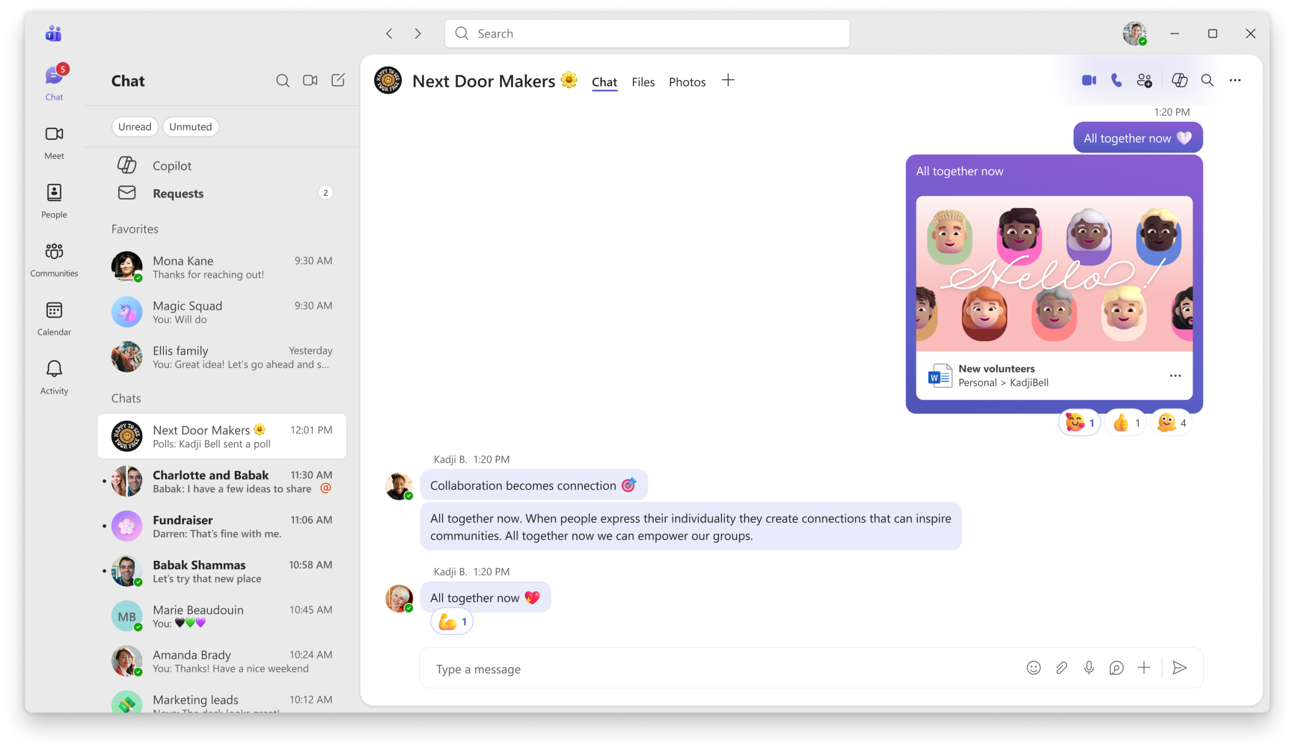 Full screenshot of Chat list experience